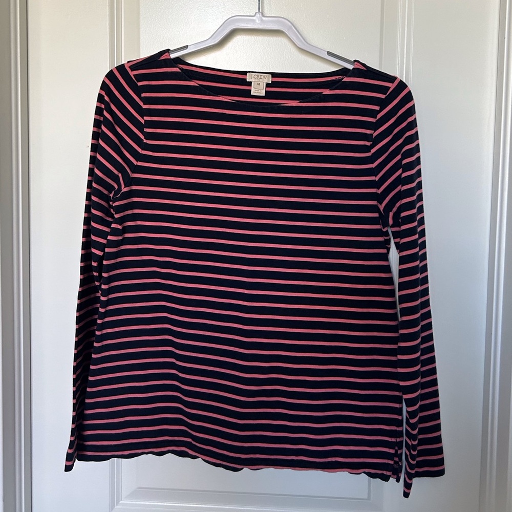 J. Crew Long Sleeved Striped Blue & Pink Top Size Medium